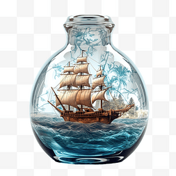 航海的帆船图片_瓶子里的船 PNG AI 生成