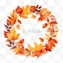 古边框图片_水彩秋天的树叶花环