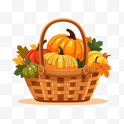 橡子矢量图片_感恩节篮子与秋季南瓜矢量平面图