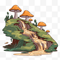 卡通瀑布流图片_溪流剪贴画卡通瀑布与蘑菇之间 