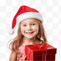高清图片_圣诞礼物旁边戴着红色圣诞老人帽