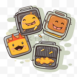 四个不同的烧烤食物卡通人物 向