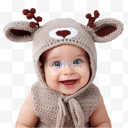 拜年男娃娃图片_快乐微笑的男婴肖像，穿着圣诞鹿