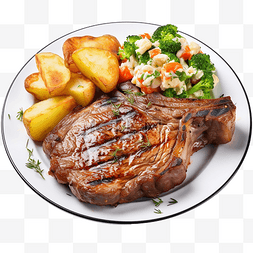 牛肉沙拉素材图片_T骨牛排配土豆沙拉和蔬菜
