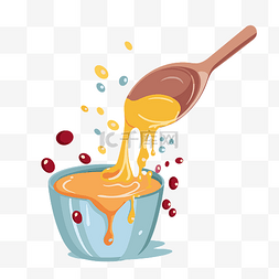 搅拌剪贴画勺子在碗里倒糖浆卡通