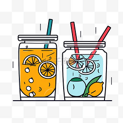 卡通柠檬水果图片_涂鸦扁线剪贴画简单矢量玻璃与饮