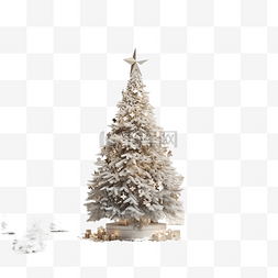 树上雪图片_3d 渲染圣诞树，圣诞树上有一颗闪