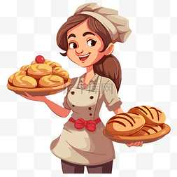 纸杯托盘图片_女面包师剪贴画可爱的面包师女人