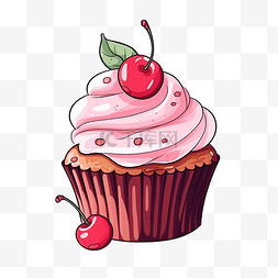 水彩背景粉色图片_图解姿势纸杯蛋糕樱桃蛋糕甜点