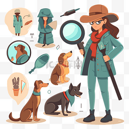侦探帽子图片_调查剪贴画女侦探和嫌疑人插画平