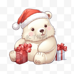 可爱的北极熊与圣诞糖果卡通插画