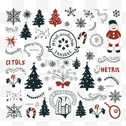 黑丝带标签图片_带有圣诞符号和元素的圣诞矢量集