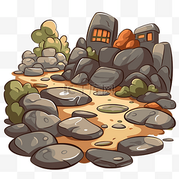 鹅卵石剪贴画卡通岩石景观与石头