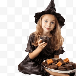 儿童卧室装饰图片_穿着女巫服装的漂亮小女孩吃饼干