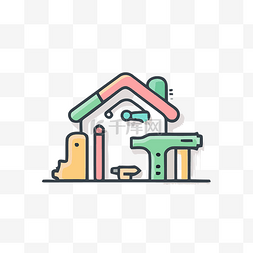 建筑工具矢量图片_一张扁线插图中的房屋和建筑工具