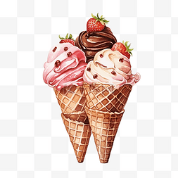 水彩画冰淇淋图片_草莓和巧克力冰淇淋的水彩画，装