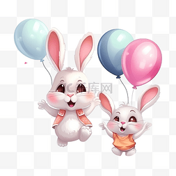 篮子与鸡蛋图片_兔子角色在三个气球上飞翔和大笑
