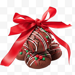 圣诞巧克力饼干，系着红丝带和棒