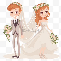 新娘和新郎剪贴画红发夫妇穿着婚