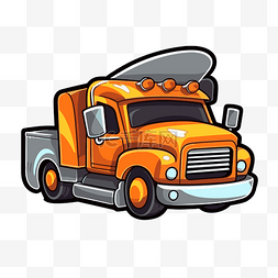 一辆橙色卡通自卸车躺在白色背景