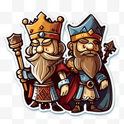 贴纸显示两个国王人物，上面戴着