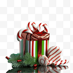 圣诞糖果绿色图片_装有圣诞礼物的盒子和绿色表面上