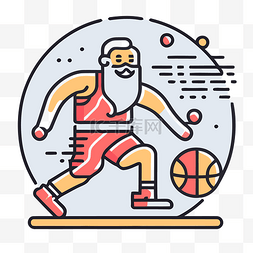 圣诞老人在圆线插图中打篮球 向