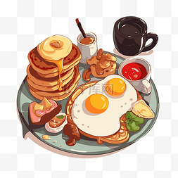 早午餐剪贴画卡通食物插图早餐煎