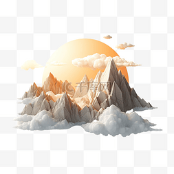 站在顶峰图片_3d 渲染的山与太阳云
