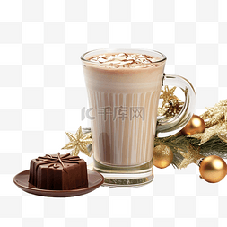 可可热牛奶图片_玻璃杯棕色可可和棉花糖圣诞树