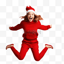 樱桃红图片_穿着红色圣诞服装的快乐有趣的女