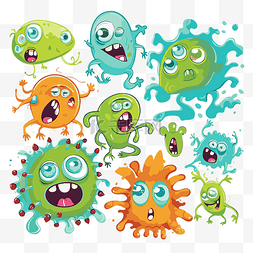 细菌剪贴画卡通病毒和细菌与有趣