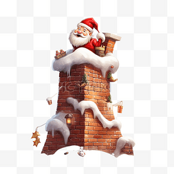 雪的屋顶图片_圣诞老人卡在烟囱上的有趣圣诞卡