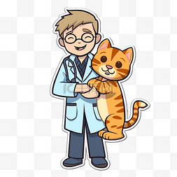 卡通医生抱着一只猫 向量