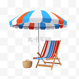 沙灘椅图片_3d 风格折叠椅和雨伞在海滩