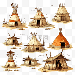 原住民图片_朝圣者和美国原住民房屋孤立的矢