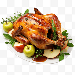 一桌大餐图片_烤火鸡配以焦糖苹果和三叶草叶