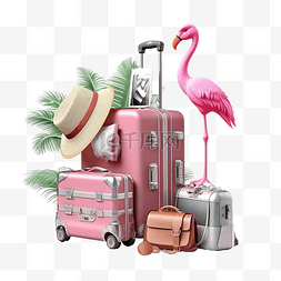 粉红色帽子图片_夏季旅行与粉红色手提箱太阳镜冲