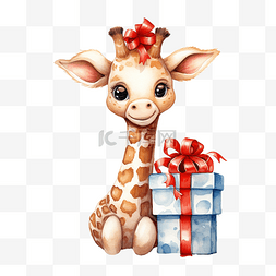 卡通插画鹿图片_圣诞节可爱的长颈鹿，配有水彩插