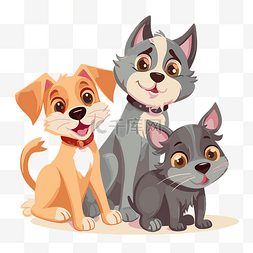 狗和猫剪贴画三个可爱的猫和狗插
