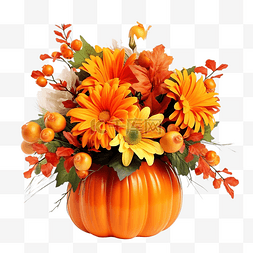 花瓶中图片_南瓜花瓶中的花束秋季插花万圣节