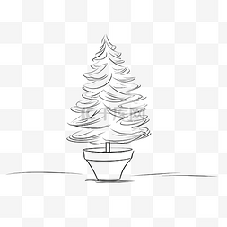 手线线描图片_云杉在盆中的连续线图 杉树圣诞