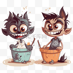 淘气的小猫图片_淘气的剪贴画两只卡通小猫在桶里