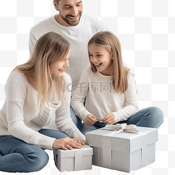 游戏礼物箱图片_圣诞节那天，快乐的小女孩与家人