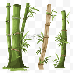 竹子剪贴画 四个绿色竹子树干不