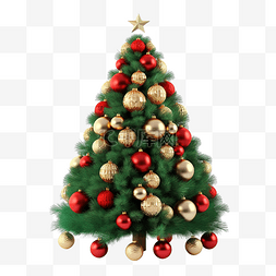 美丽的绿色圣诞树，有金色和红色