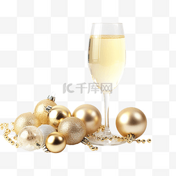 小装饰小玩意图片_香槟杯，上面散落着小圣诞小玩意