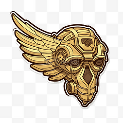 带翅膀的金色盔甲面具贴纸艺术剪