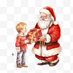 插画圣诞快乐图片_手绘插画圣诞圣诞老人给孩子送礼