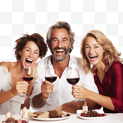 圣诞2020图片_一家人举杯红酒，在圣诞晚宴上玩